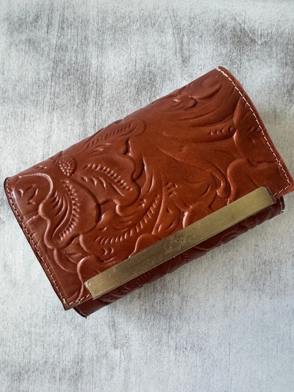 Patricia Nash Wallet Tooled Tri-fold Cametti Leather Florence Brown